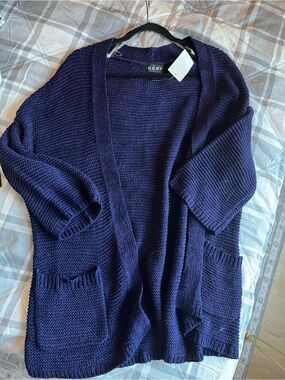 CENY Nordstrom Navy Open-uFront Knit Cardigan